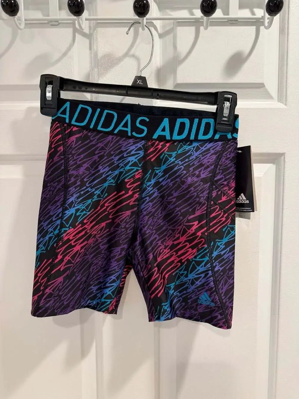 NWT Adidas Girls Destiny Printed Slider Size M Multi Graffiti Print Shorts $25